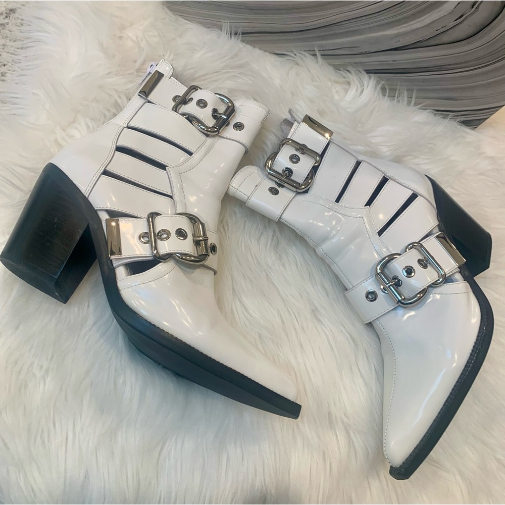 EUC Jeffrey Campbell White Buckled Guadalupe Boots